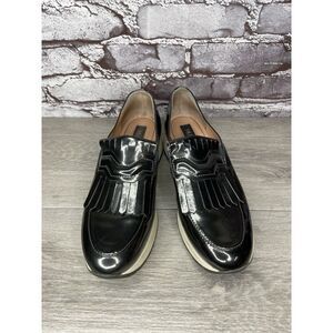 Musette Pewter Metallic Patent Leather Kiltie Wedge Shoes Women Sz 37EU/6.5M US